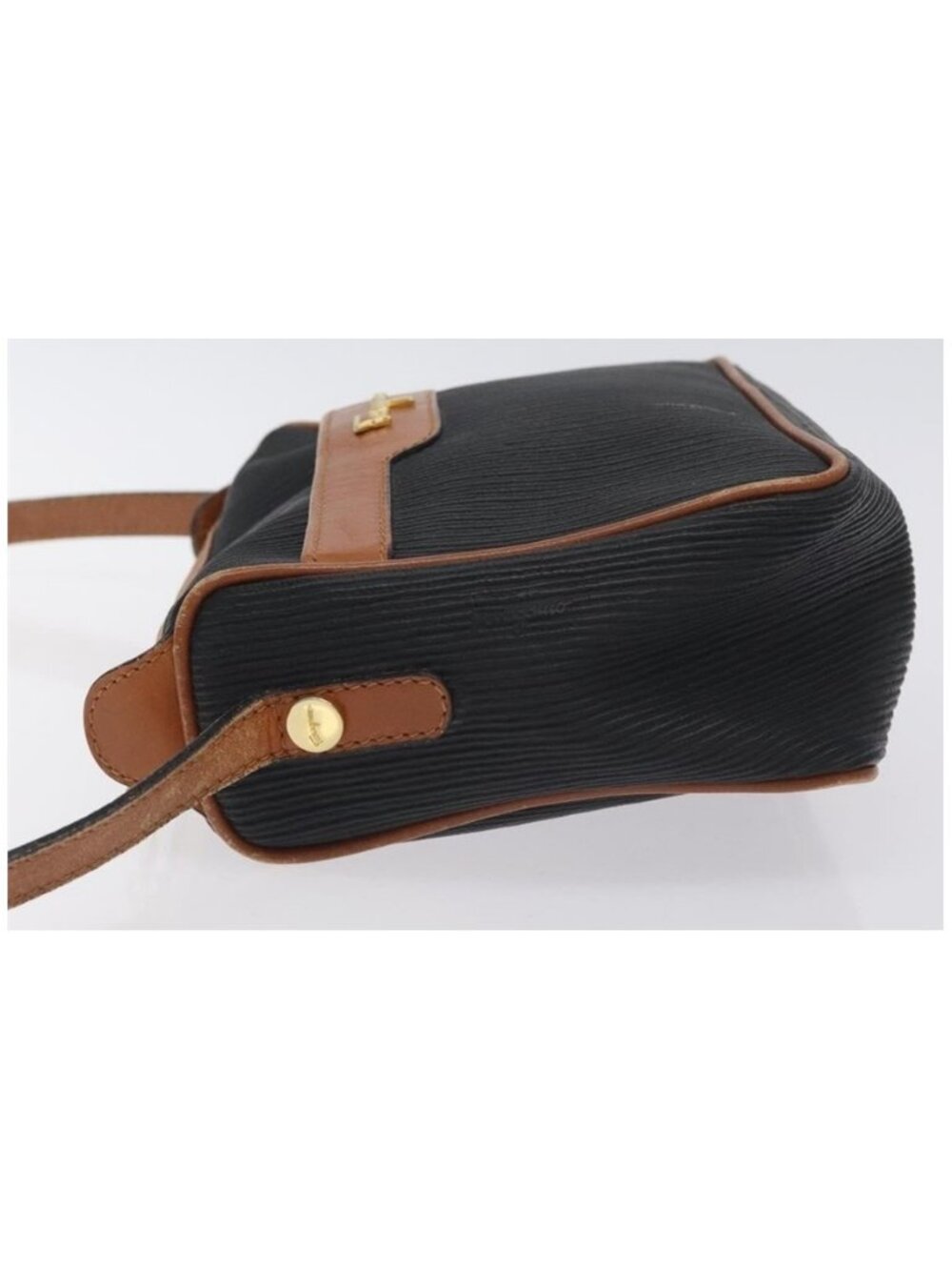 Authentic Salvatore Ferragamo Shoulder Bag Leather PVC Black Gold - Picture 7 of 16